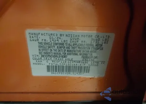 2024 Nissan Kicks Sv Xtronic Cvt z USA, uszkodzony, nr VIN 3N1CP5CV0RL519307